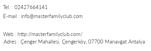 Master Family Club telefon numaralar, faks, e-mail, posta adresi ve iletiim bilgileri